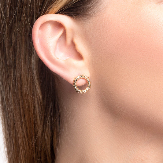 Gold Earring Circle Textured